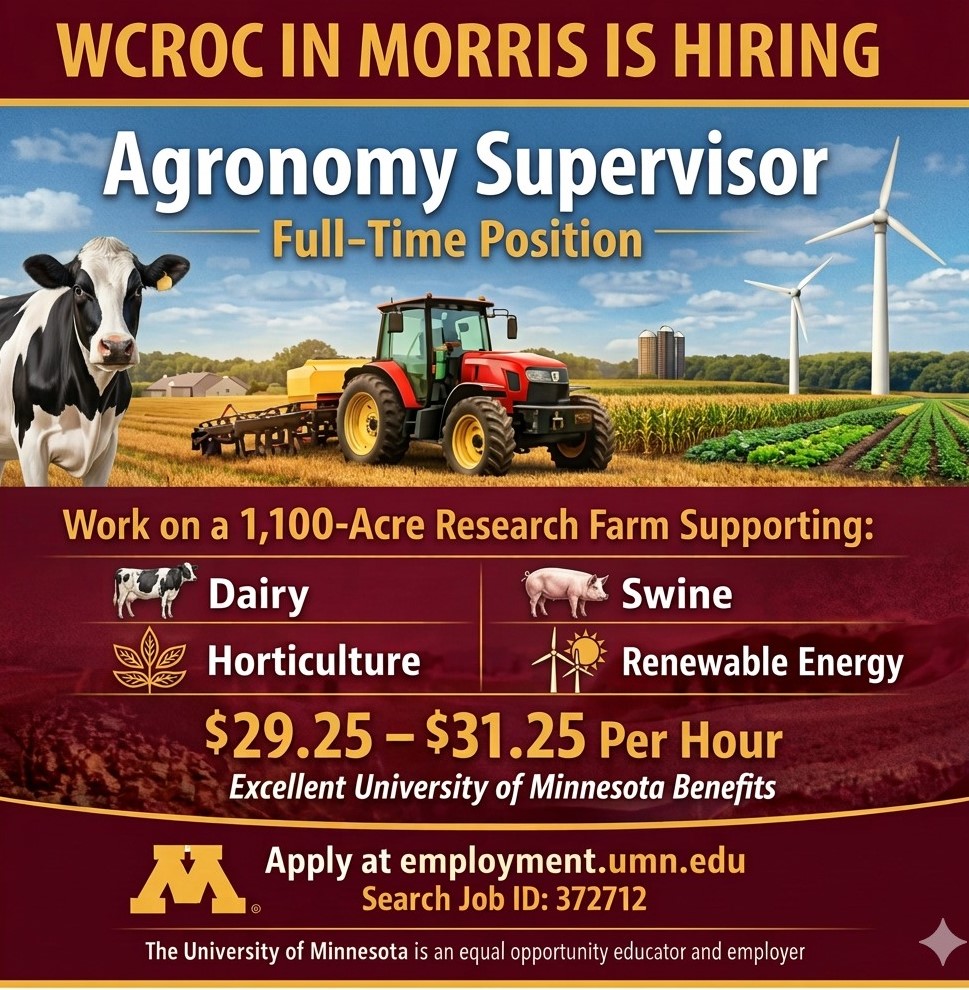 WCROC in Morris is hiring an Agronomy Supervisor