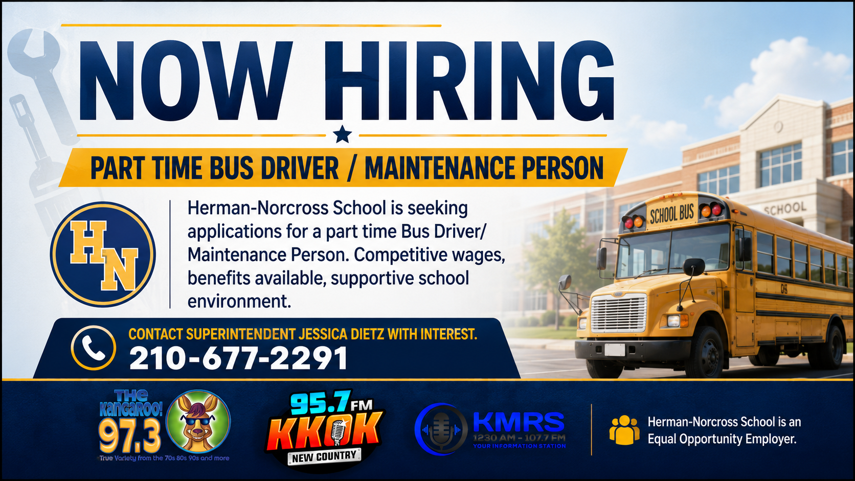 Herman-Norcross School seeking part time Bus Driver/Maintenance Person