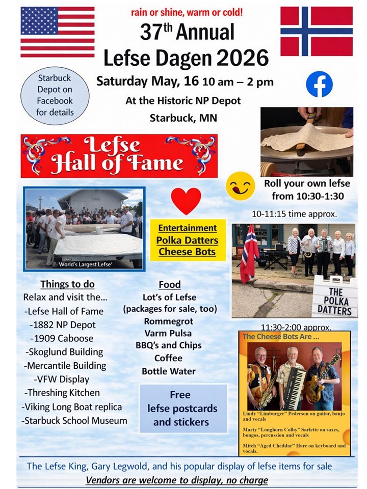 37th annual Lefse Dagen set for May 16 at Starbuck Depot