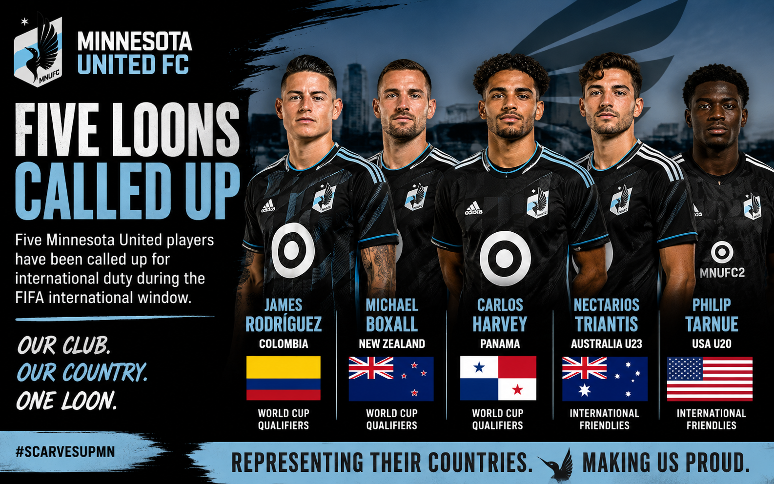 5 Loons called up to International Duty