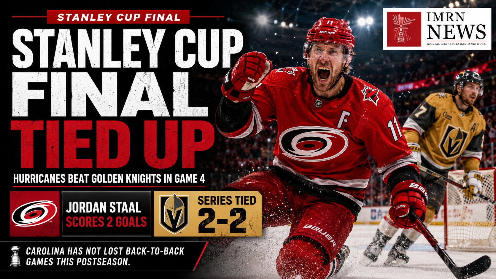 N-H-L: Hurricanes Even Golden Knights In Stanley Cup Final